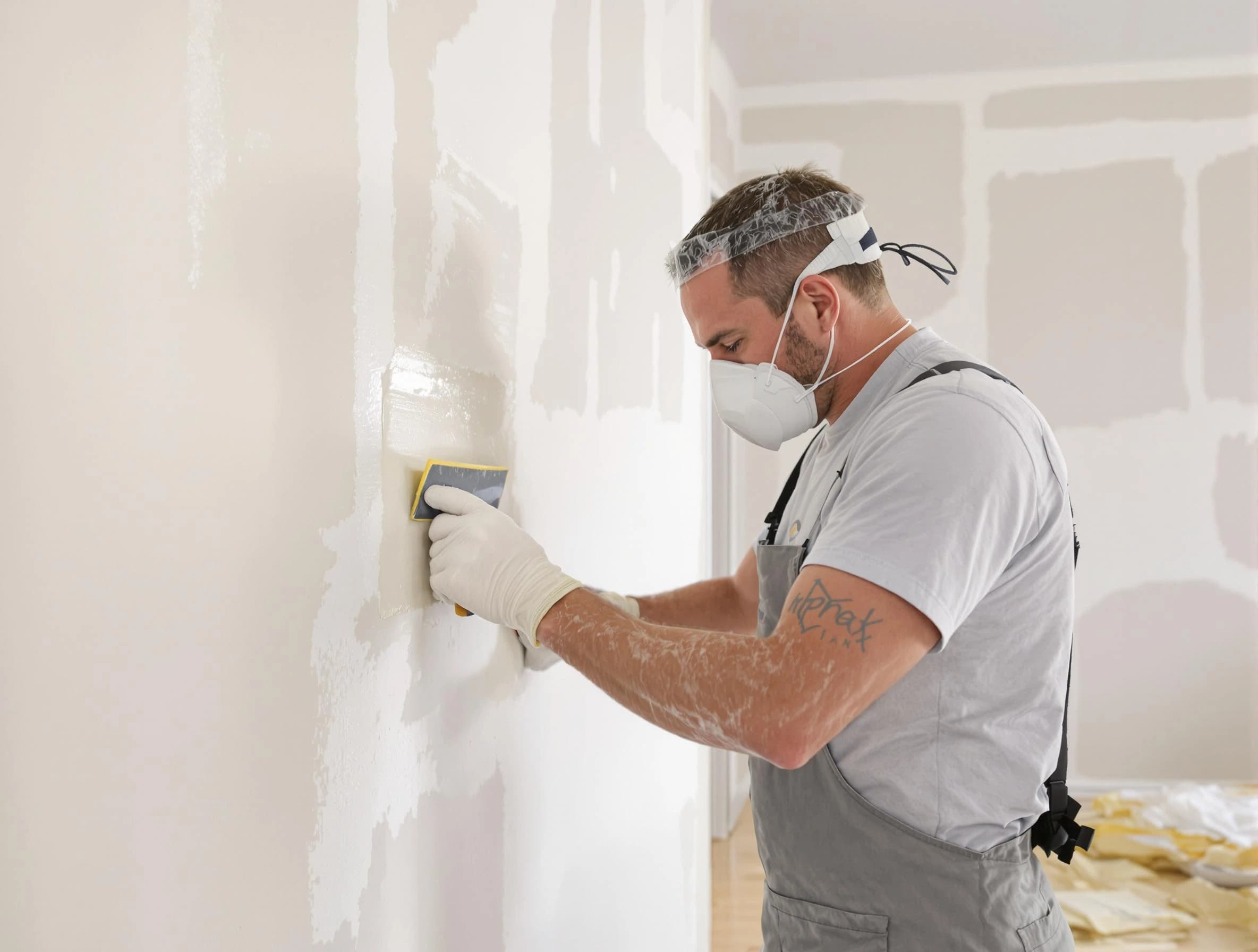 University Heights House Painters technician applying mud to drywall seams in University Heights, OH